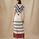 CAIMILE | Ecru Cotton Lace Tunic Dress with Navy Stripes