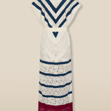 CAIMILE | Ecru Cotton Lace Tunic Dress with Navy Stripes