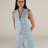 AARYA | Pale Denim Blue Paisley Cotton Waistcoat