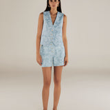 AARYA | Pale Denim Blue Paisley Cotton Waistcoat
