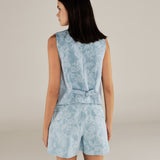 AARYA | Pale Denim Blue Paisley Cotton Waistcoat