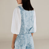 AARYA | Pale Denim Blue Paisley Cotton Waistcoat
