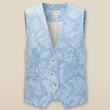 AARYA | Pale Denim Blue Paisley Cotton Waistcoat