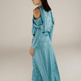 BHAKTI | Turquoise Blue Jacquard Leopard Print Blouse