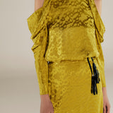 BHAKTI | Chartreuse Yellow Jacquard Leopard Print Blouse