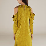 BHAKTI | Chartreuse Yellow Jacquard Leopard Print Blouse