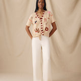 CHANDANI | Beige Floral Embroidered Tie Front Blouse