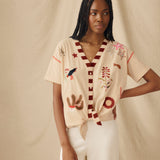 CHANDANI | Beige Floral Embroidered Tie Front Blouse