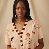 CHANDANI | Beige Floral Embroidered Tie Front Blouse