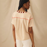 CHANDANI | Beige Floral Embroidered Tie Front Blouse