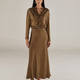 AADHILA | Brown Jacquard Leopard Print Wrap Blouse