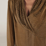 AADHILA | Brown Jacquard Leopard Print Wrap Blouse