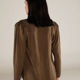 AADHILA | Brown Jacquard Leopard Print Wrap Blouse