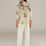 LABONI | Ecru & Brown Floral Embroidery Blouse
