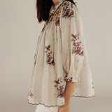 LABONI | Ecru & Brown Floral Embroidery Blouse