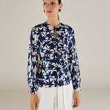 SAACHI | Blue Print Ruffle Blouse