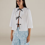 BRUNELLA | White Tie Front Cotton Blouse