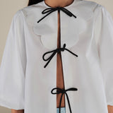 BRUNELLA | White Tie Front Cotton Blouse