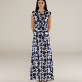 SAACHI | Vestido largo con volantes estampado azul