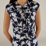 SAACHI | Vestido largo con volantes estampado azul