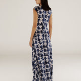 SAACHI | Vestido largo con volantes estampado azul