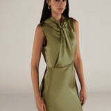 RANYA | Green Twist Sleeveless Maxi Dress