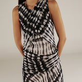 CAROLINA | Black & Ecru Print Midi Wrap Dress