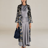 CAROLINA | Grey Satin Midi Wrap Dress