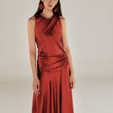 CAROLINA | Paprika Red Satin Midi Wrap Dress
