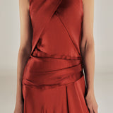 CAROLINA | Paprika Red Satin Midi Wrap Dress
