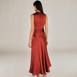 CAROLINA | Paprika Red Satin Midi Wrap Dress