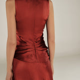 CAROLINA | Paprika Red Satin Midi Wrap Dress