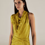 BHAKTI | Chartreuse Yellow Jacquard Leopard Print Sleeveless Jumpsuit
