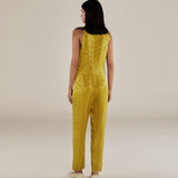 BHAKTI | Chartreuse Yellow Jacquard Leopard Print Sleeveless Jumpsuit