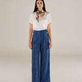 CITRINO | Denim Blue Wide Leg Cotton Trousers