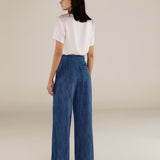 CITRINO | Denim Blue Wide Leg Cotton Trousers