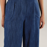 CITRINO | Denim Blue Wide Leg Cotton Trousers