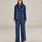 CITRINO | Denim Blue Wide Leg Cotton Trousers