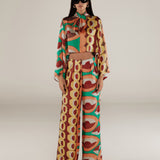 EMBER | Multicoloured Geometric Print Satin Wide Leg Trousers