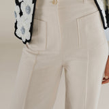 PAOLA | Ecru Pocket Detail Wide Leg Cotton Trousers