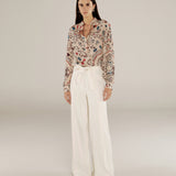 PARUL | Cream Pleat Wide Leg Trousers