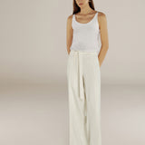 PARUL | Cream Pleat Wide Leg Trousers