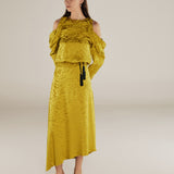 BHAKTI | Chartreuse Yellow Jacquard Leopard Print Asymmetric Skirt