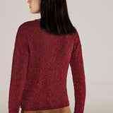 CLIVIA | Strawberry Red Sparkle Button Sweater