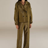 HAMA | Green & Gold Flower Jacquard Short Trench Coat
