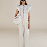 FATIMA | White Embroidered Structured Cotton Vest