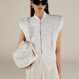 FATIMA | White Embroidered Structured Cotton Vest